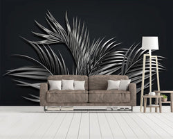 3D Wallpaper Black Tropical Steel Leaf 
