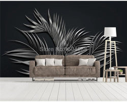 3D Wallpaper Black Tropical Steel Leaf 