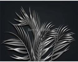 3D Wallpaper Black Tropical Steel Leaf 