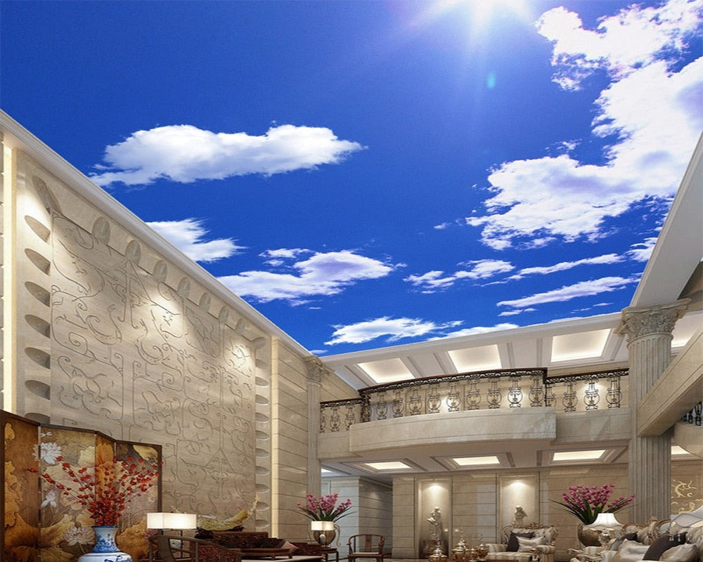 3D Ceiling Paper Blue & White Clouds SKU# WAL0171