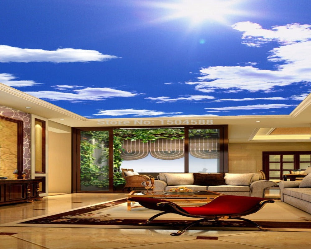 3D Ceiling Paper Blue & White Clouds SKU# WAL0171