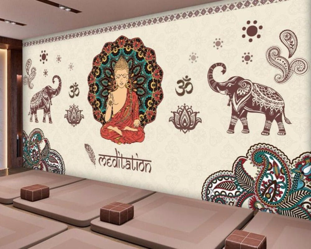 3D Wallpaper Indian Buddha Mural 