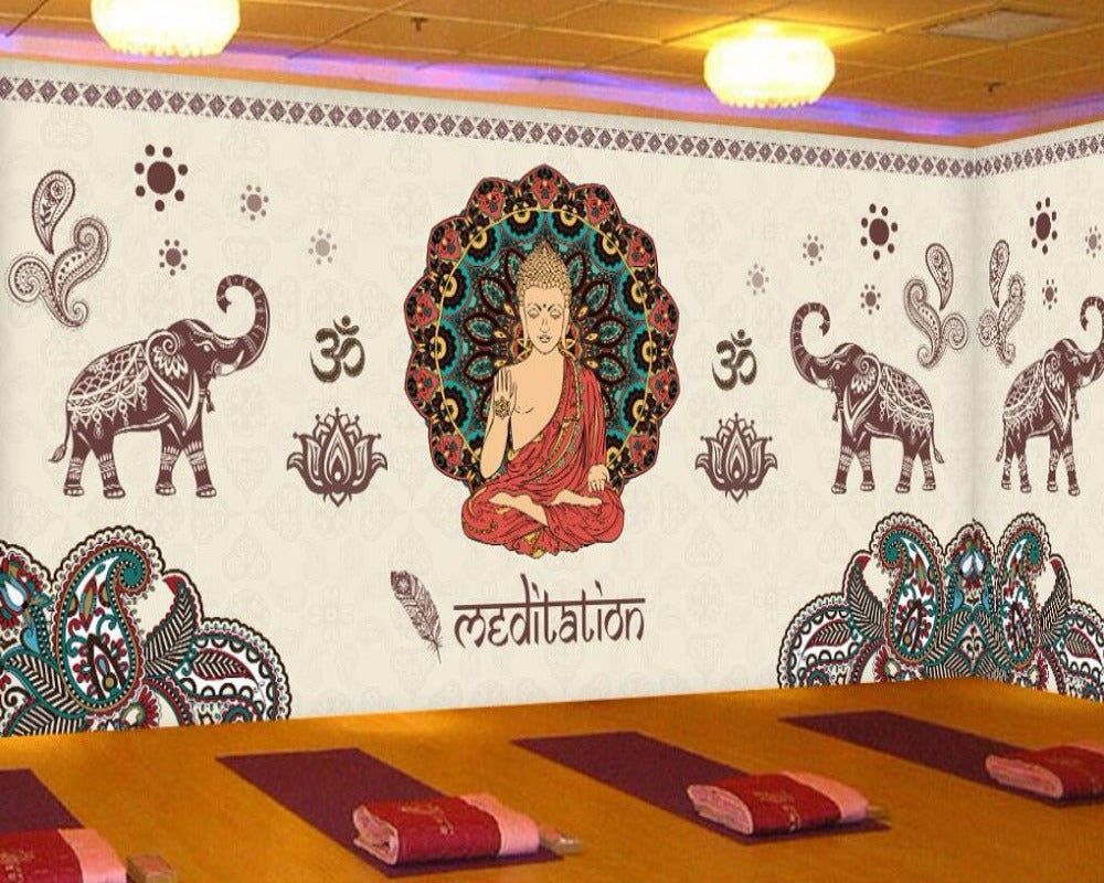 3D Wallpaper Indian Buddha Mural 