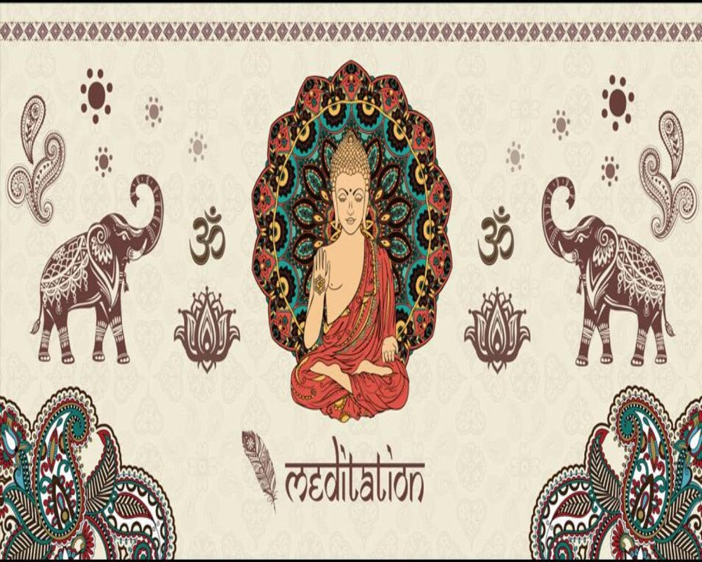 3D Wallpaper Indian Buddha Mural 