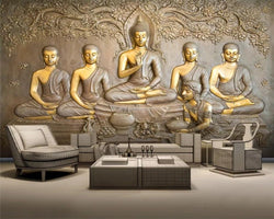 3D Wallpaper Buddha & Disciples for Living Room