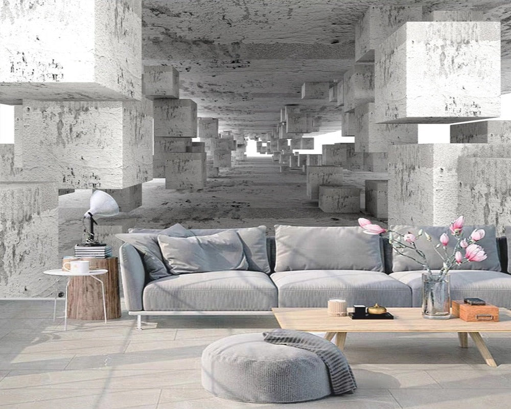 3D Wallpaper Box Space Cement 