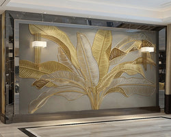 3D Wallpaper Golden Banana Leaf