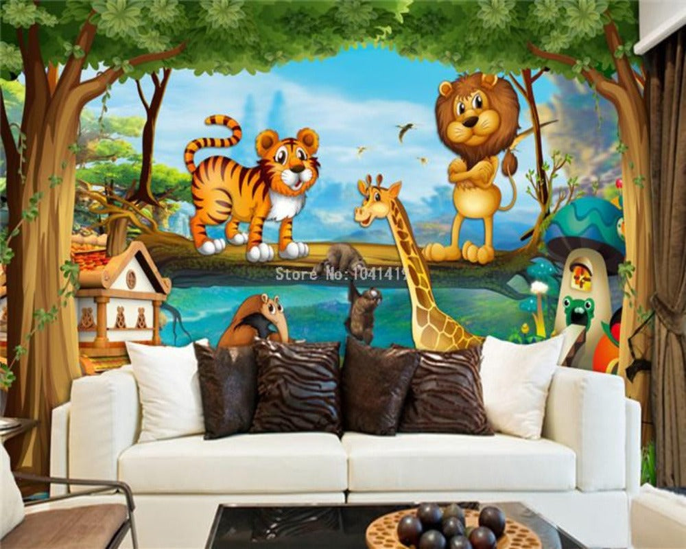 3D Wallpaper Cartoon Animal Forest