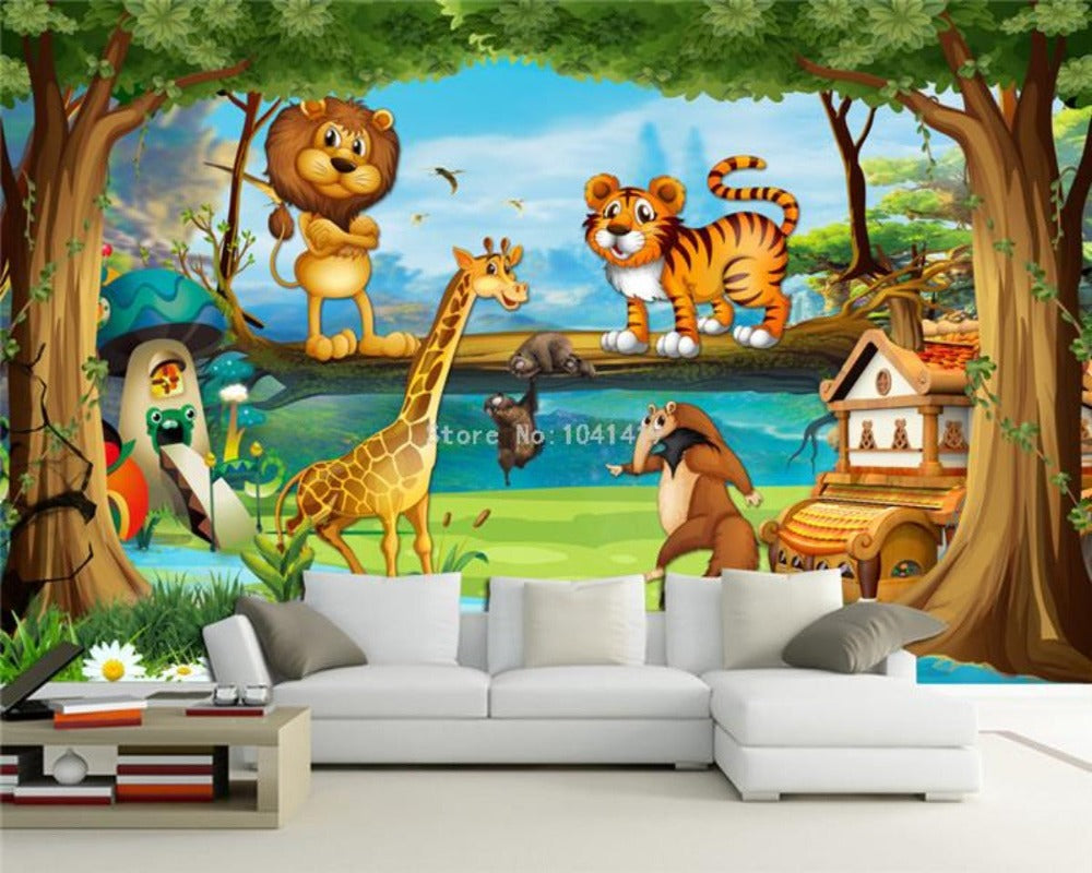 3D Wallpaper Cartoon Animal Forest
