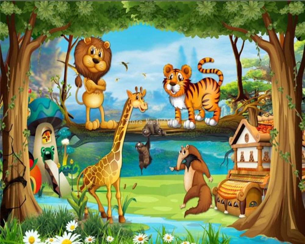 3D Wallpaper Cartoon Animal Forest