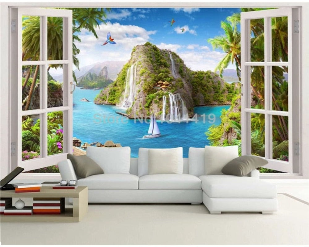 3D Wallpaper Waterfall Sea Fresco SKU# WAL0117