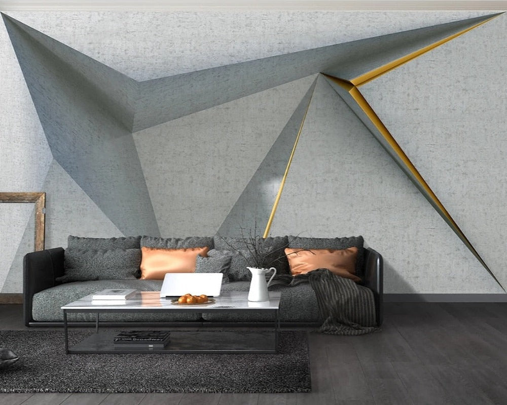 3D Wallpaper Geometric Concrete Lines 