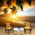 3D Wallpaper Sunset Glow Coconut Sea SKU# WAL0276
