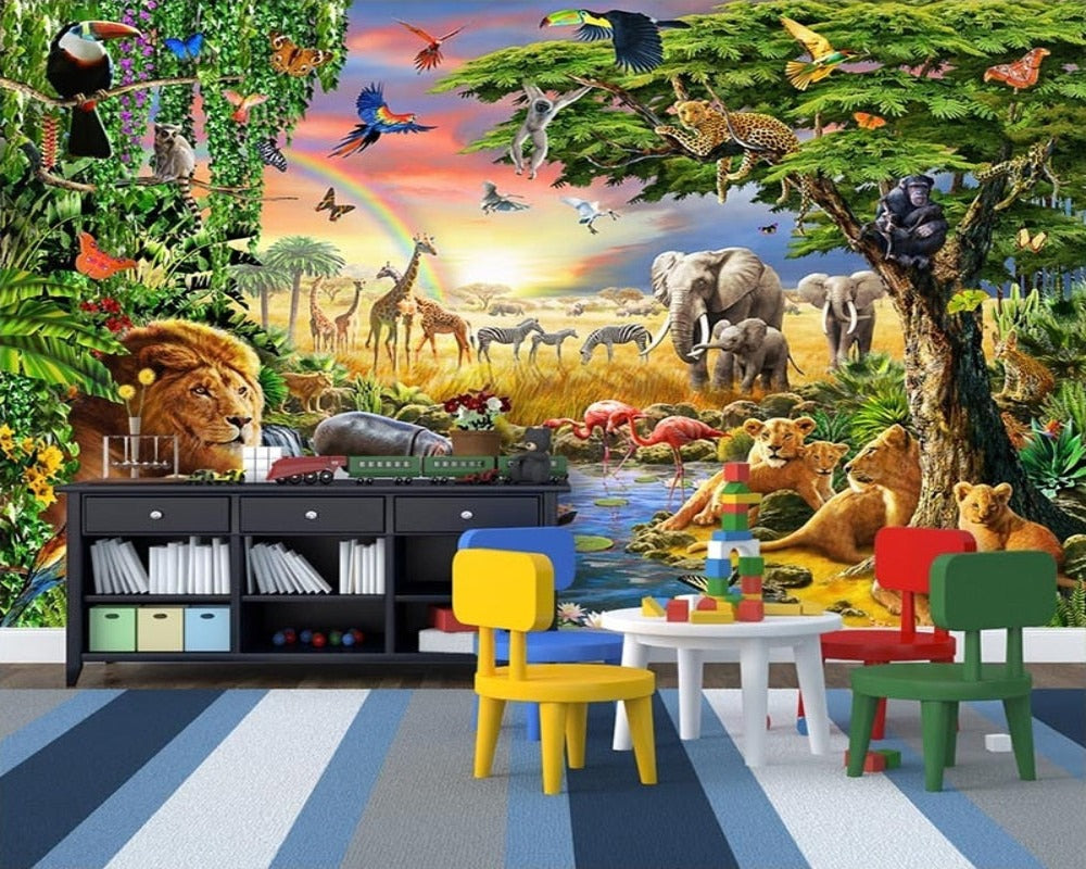 3D Wallpaper Cartoon Animal Jungle