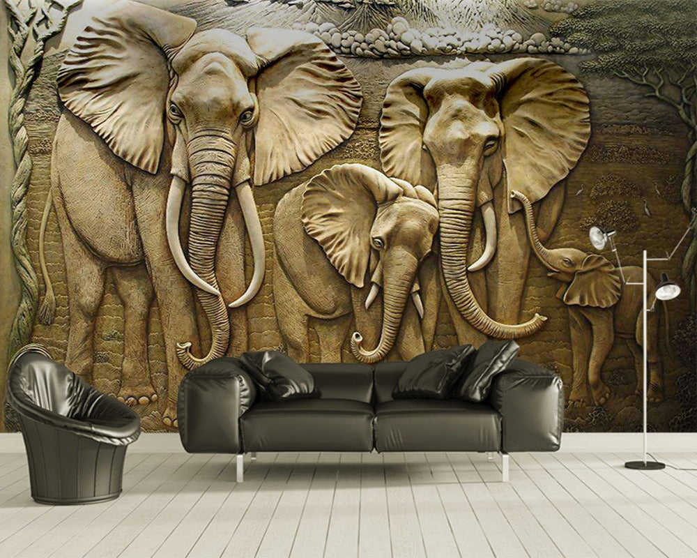 3D Wallpaper Stereo Embossed Elephant SKU# WAL0066