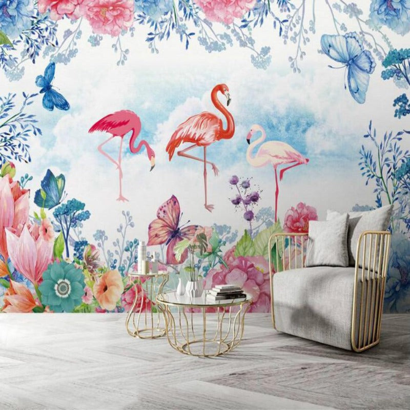 3D Wallpaper Painted Flamingo