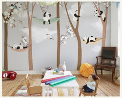 3D Wallpaper Cartoon Panda Trees 