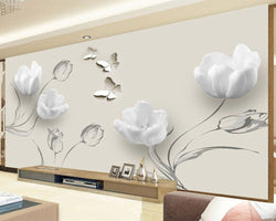 Floral Inspired 3D Wallpaper Tulip Butterfly for Wall Unit