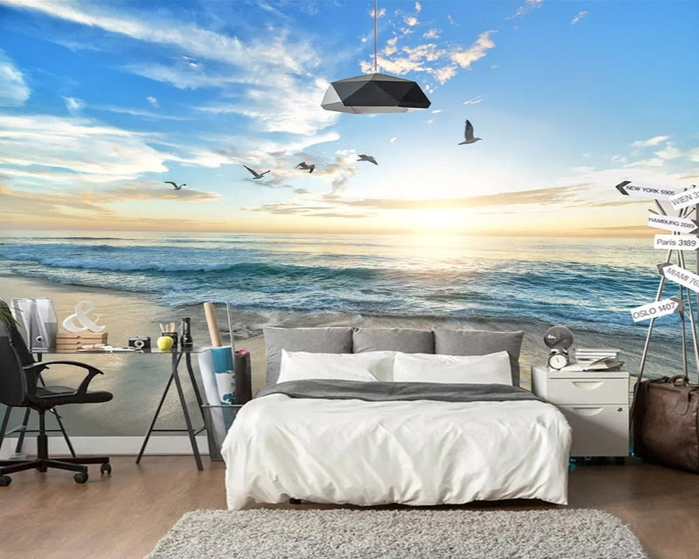3D Wallpaper Seagull Blue Sky White Clouds SKU# WAL0214